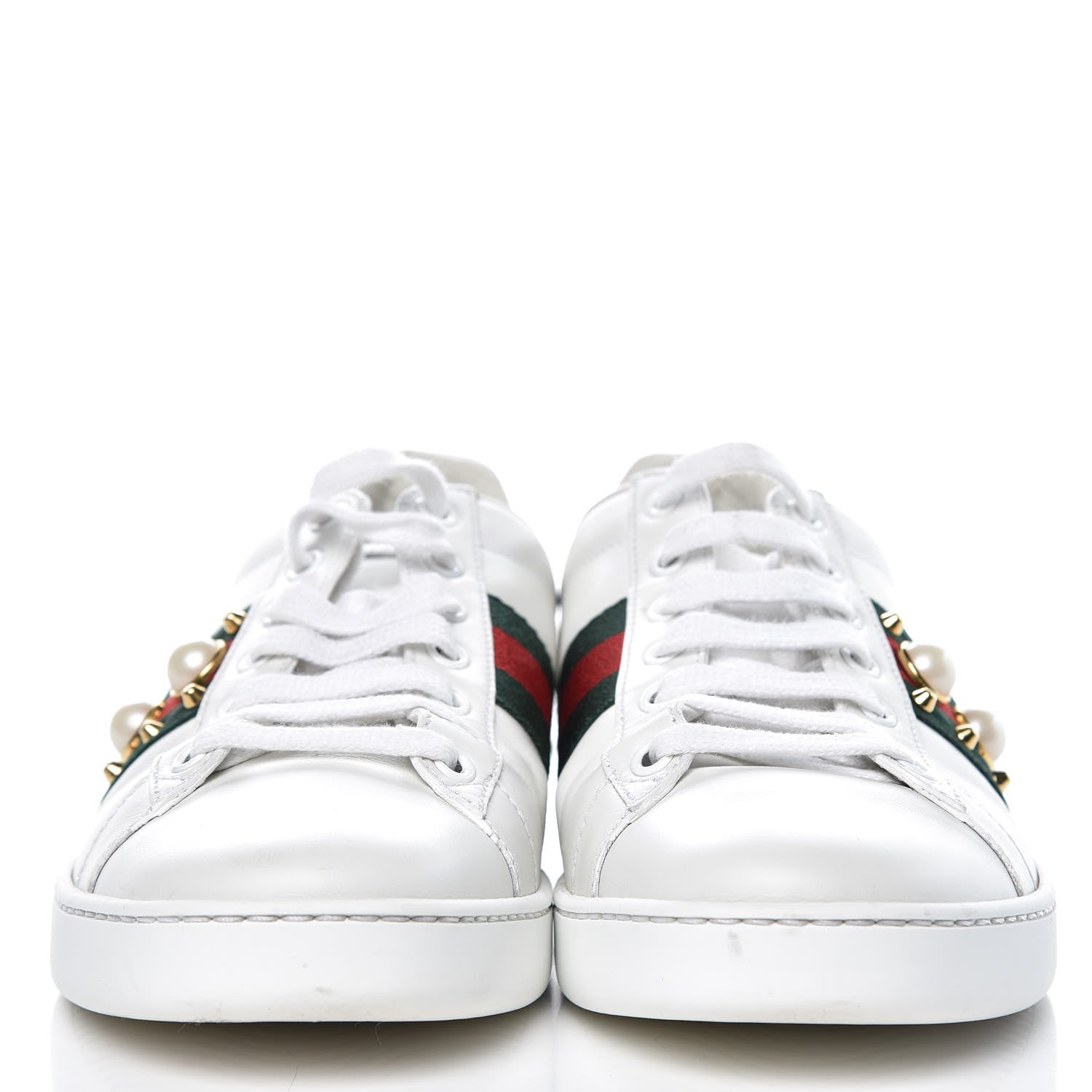 Gucci Calfskin Web Pearl Studded Womens Ace Sneakers 37.5 White 2 of 12