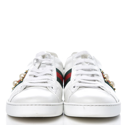 Gucci Calfskin Web Pearl Studded Womens Ace Sneakers 37.5 White 2 of 12