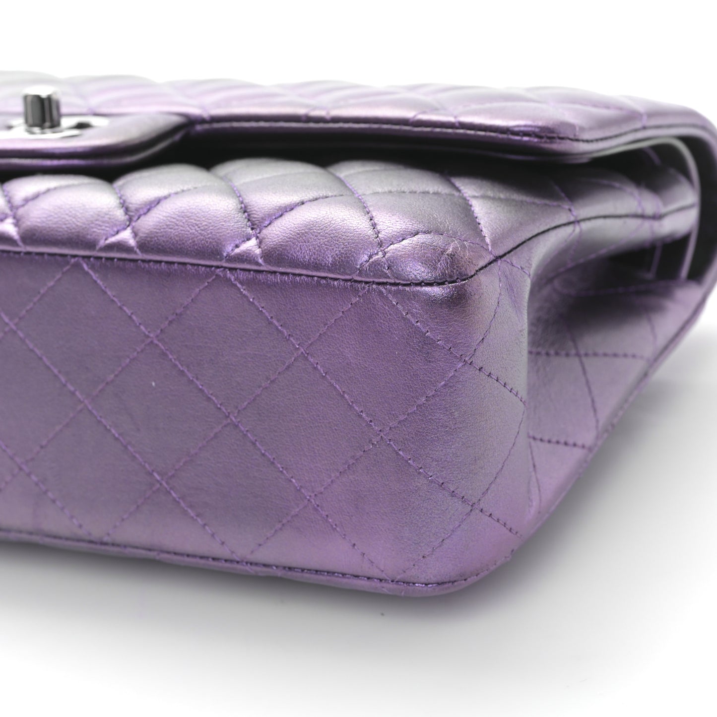 Iridescent Lambskin Quilted Medium Double Flap Dark Purple