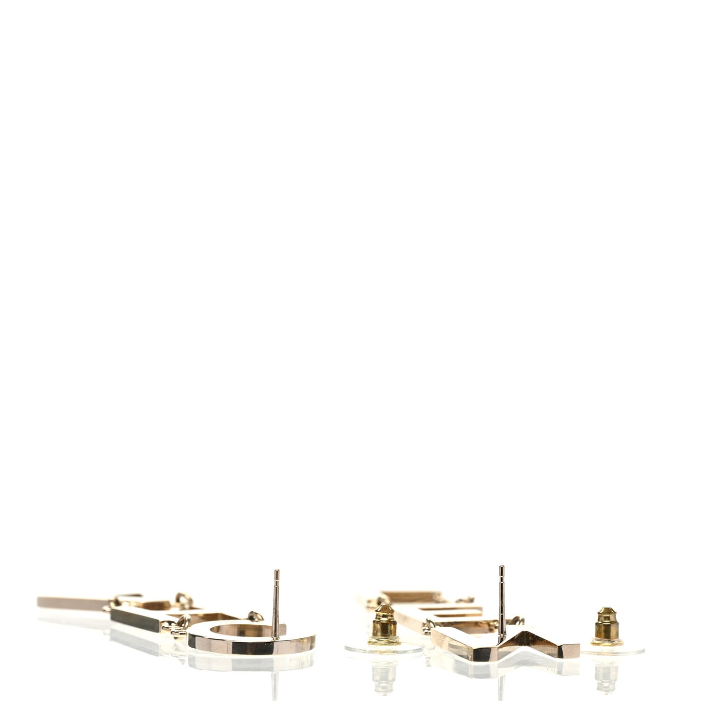 Metal Cha-Nel Logo Drop Earrings Gold