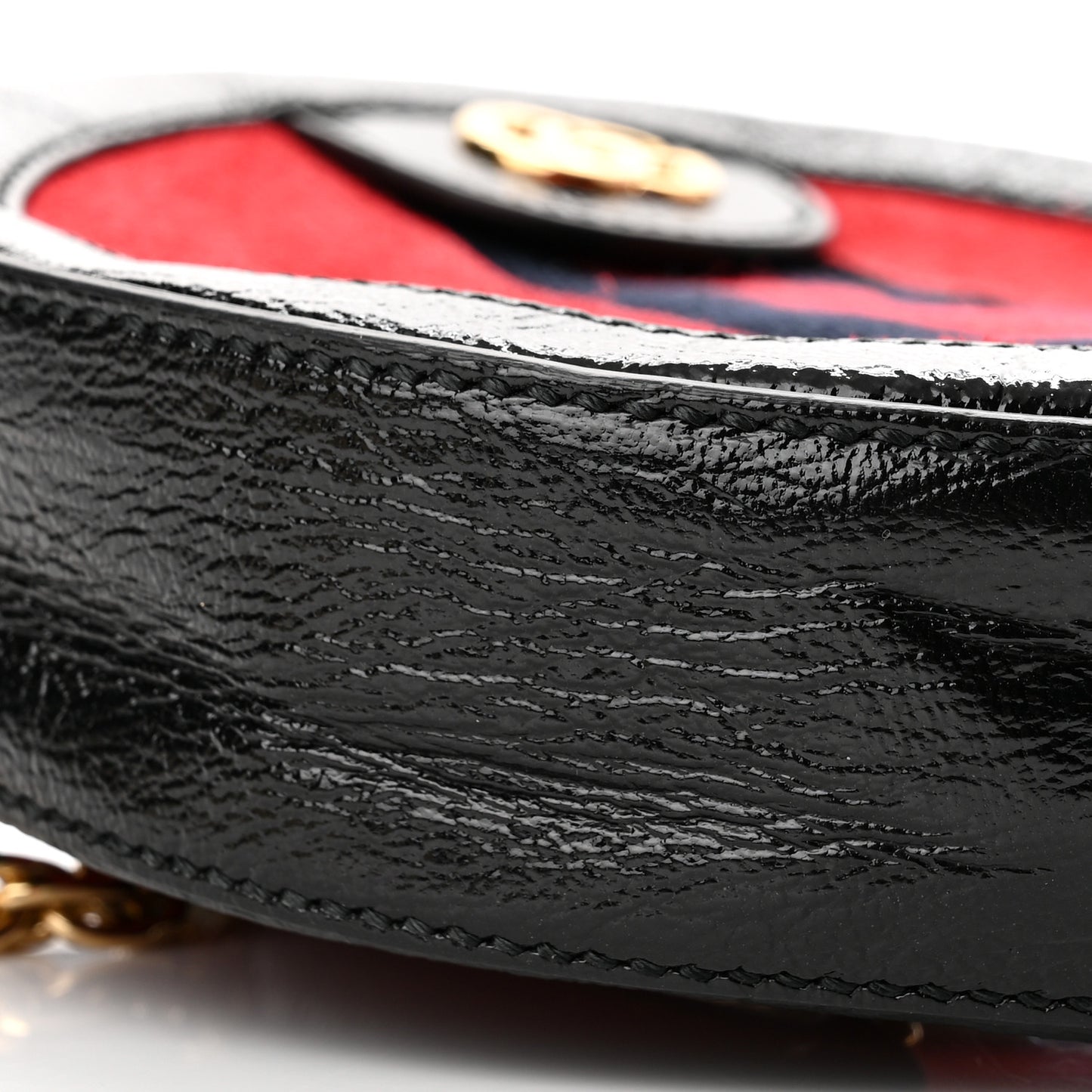 Suede Patent Web Mini Ophidia Round Shoulder Bag Hibiscus Red Black