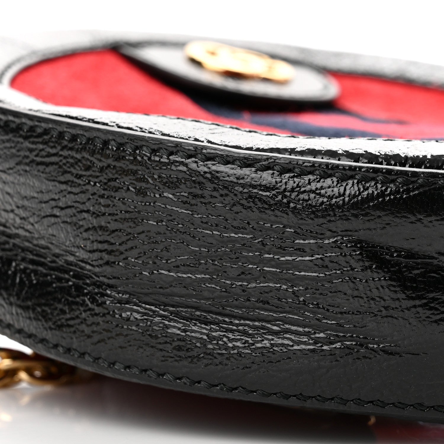 Gucci Suede Patent Web Mini Ophidia Round Shoulder Bag Hibiscus Red Black 9 of 10