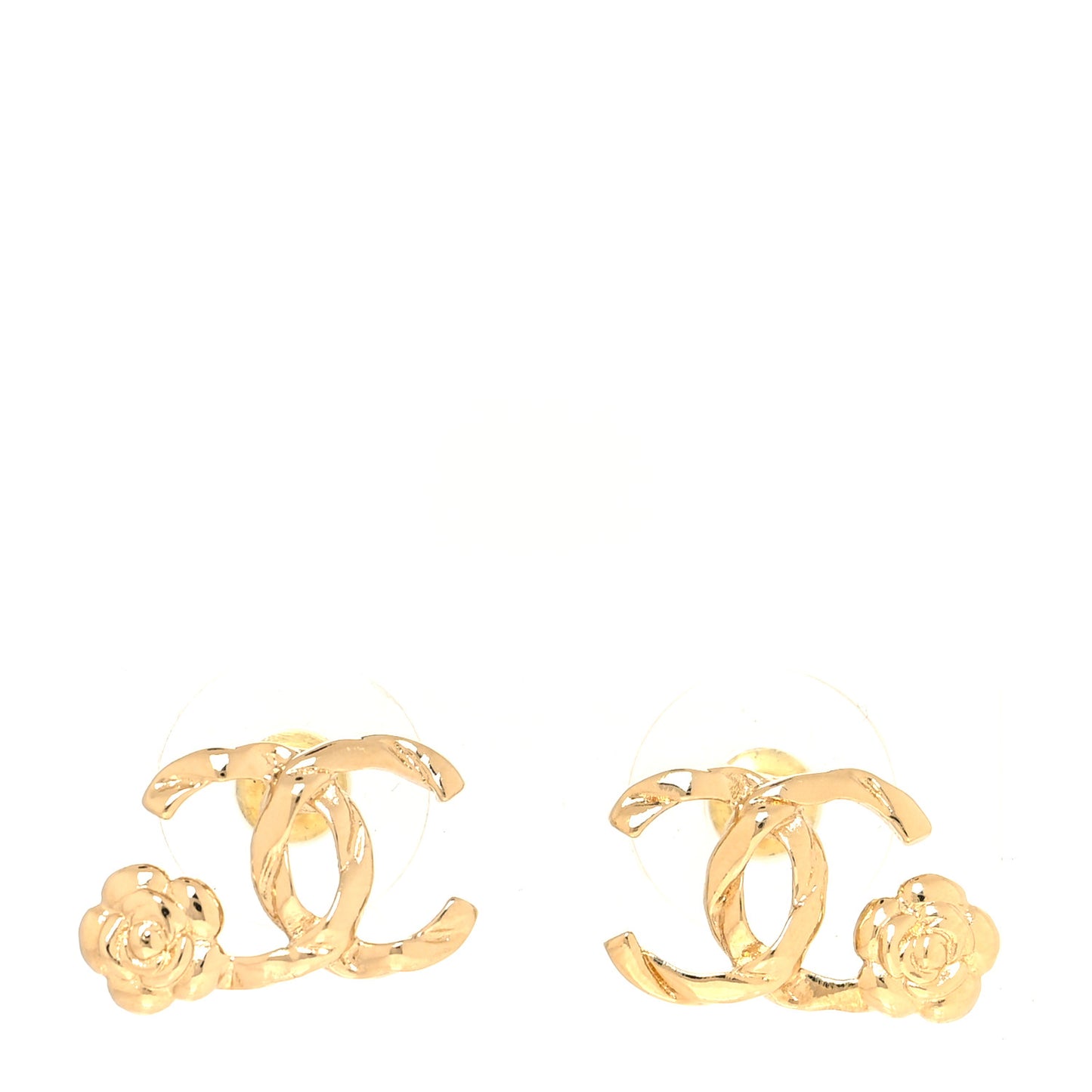 Metal Camellia CC Earrings Gold