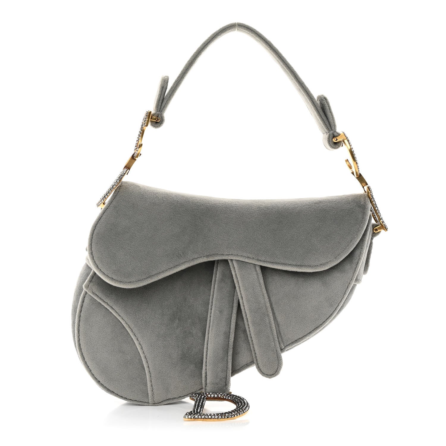 Christian Dior Velvet Crystal Mini Saddle Bag Grey 1 of 11