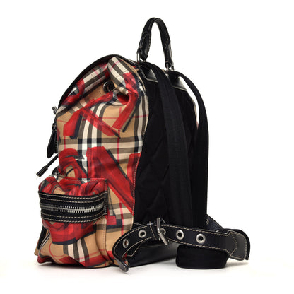 Burberry Vintage Check Graffiti Print Medium Rucksack Backpack Antique Yellow Red 2 of 4