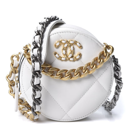 Chanel Goatskin Quilted 19 Round Clutch With Chain White 1 of 8