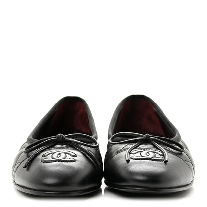 Chanel Aged Calfskin Quilted CC Cap Toe Ballerina Flats 35.5 Black 3 of 9