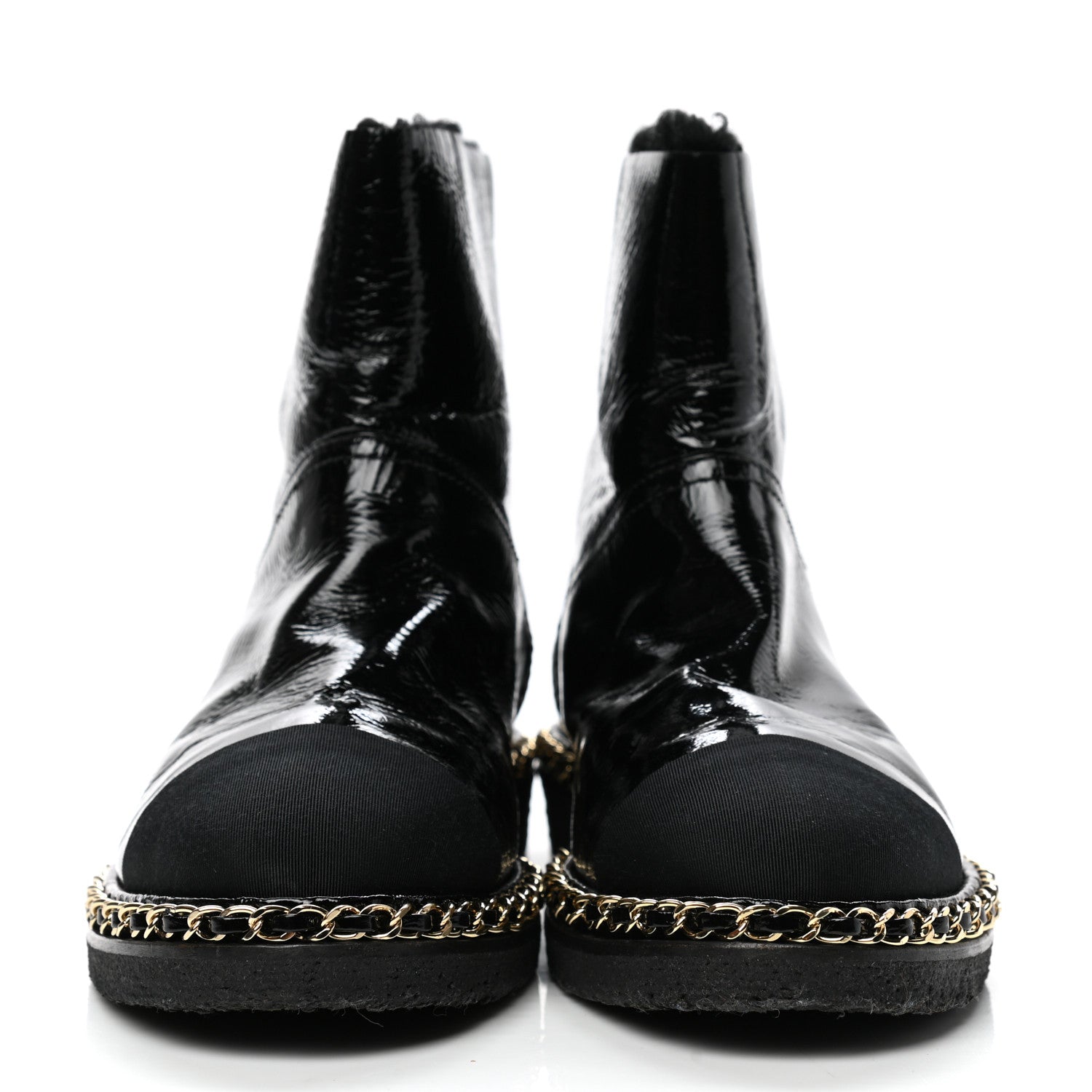 Chanel Crumpled Calfskin Shearling Womens Cap Toe Chain Short Boots 39 Black 2 of 8