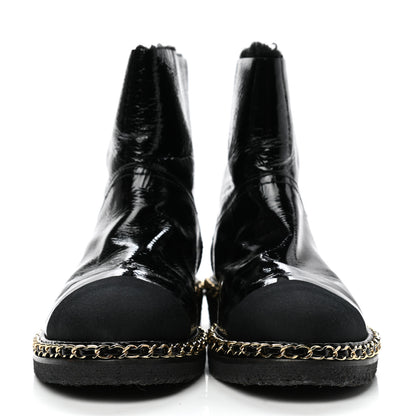 Chanel Crumpled Calfskin Shearling Womens Cap Toe Chain Short Boots 39 Black 2 of 8