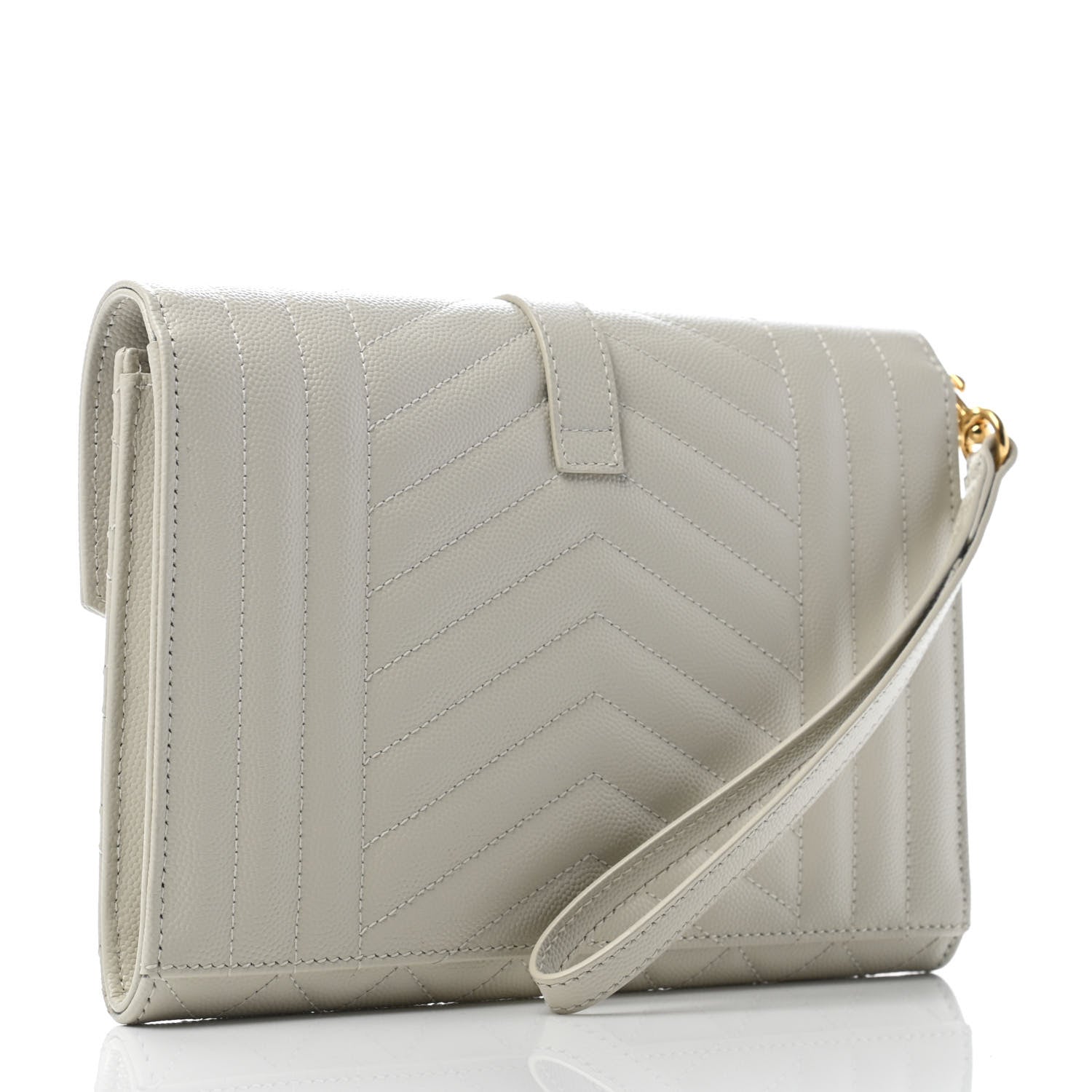 Saint Laurent Grain De Poudre Textured Mixed Matelasse Triquilt Monogram Clutch Blanc Vintage 2 of 6