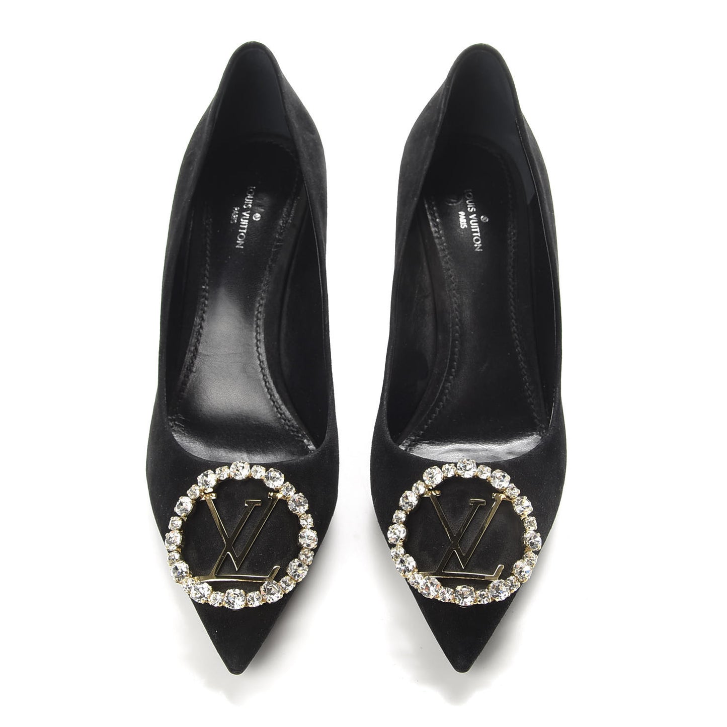 Suede Baby Goat Swarovski Crystal Madeleine Pumps 37.5 Black