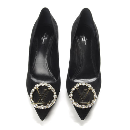 Louis Vuitton Suede Baby Goat Swarovski Crystal Madeleine Pumps 37.5 Black 5 of 10