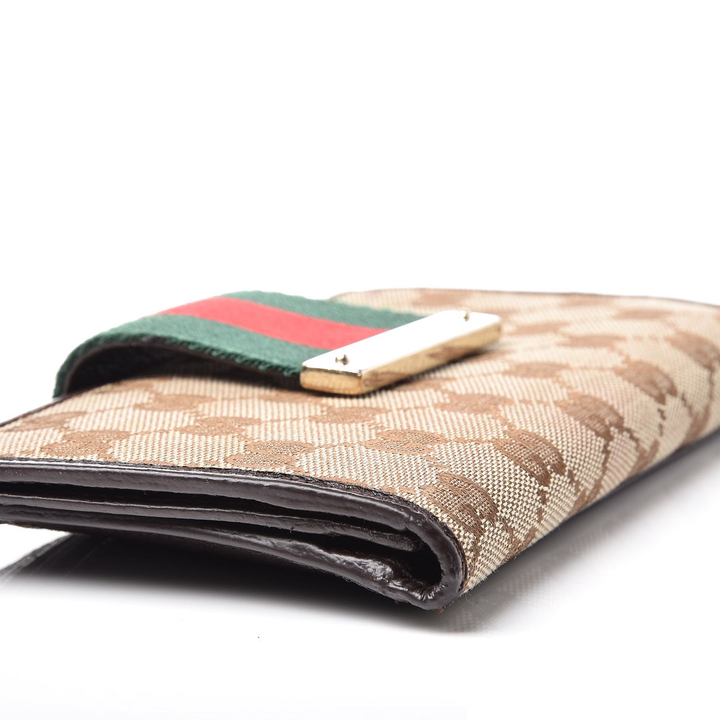 Monogram Calfskin Ladies Web Continental Wallet Beige Ebony Cocoa