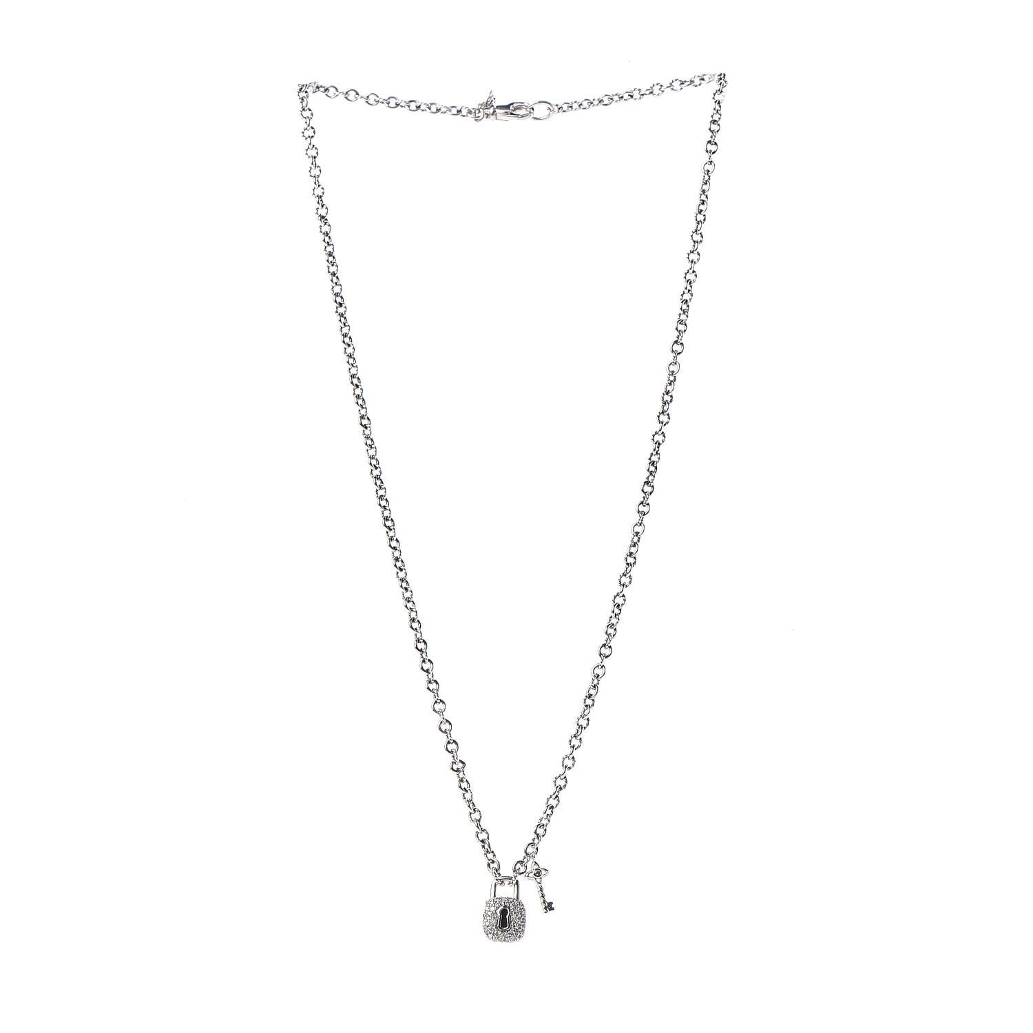 David Yurman Sterling Silver Diamond Cable Collectibles Lock and Key Charm Pendant Necklace 3 of 7