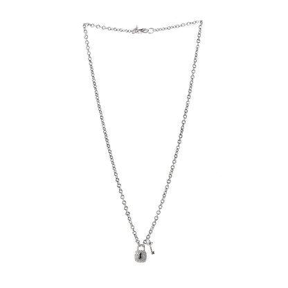 David Yurman Sterling Silver Diamond Cable Collectibles Lock and Key Charm Pendant Necklace 3 of 7