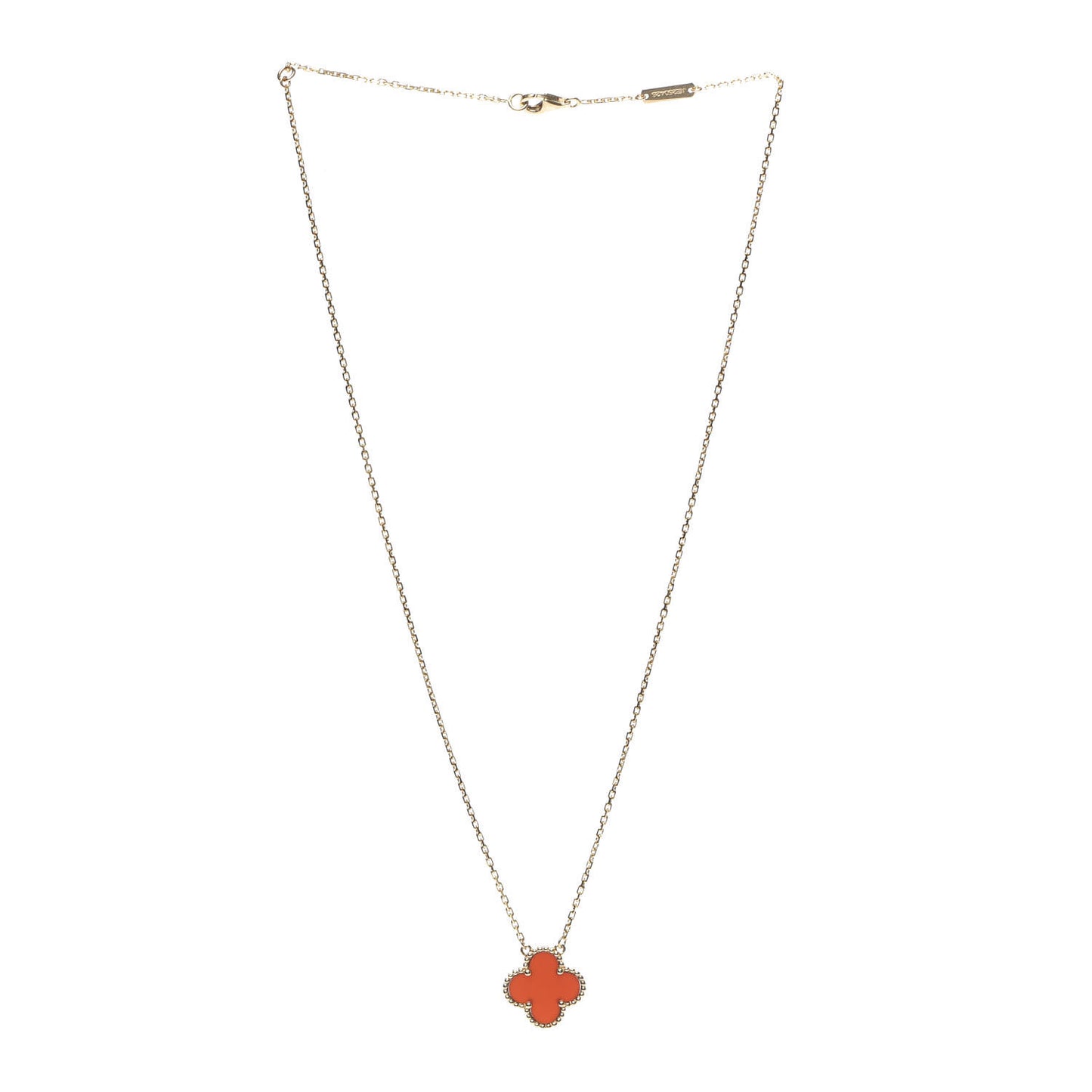 18K Yellow Gold Carnelian Vintage Alhambra Pendant Necklace