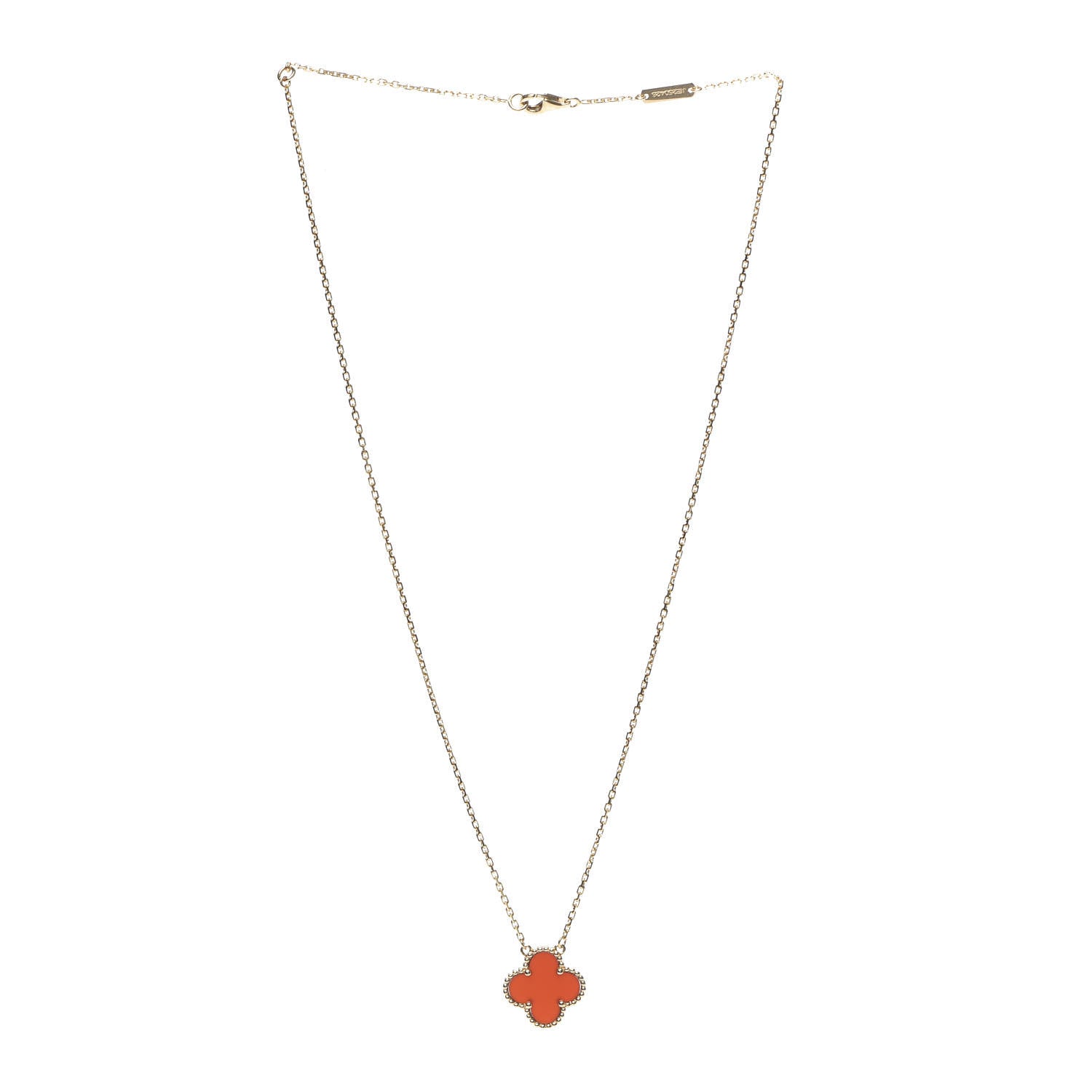 Van Cleef & Arpels 18K Yellow Gold Carnelian Vintage Alhambra Pendant Necklace 3 of 7