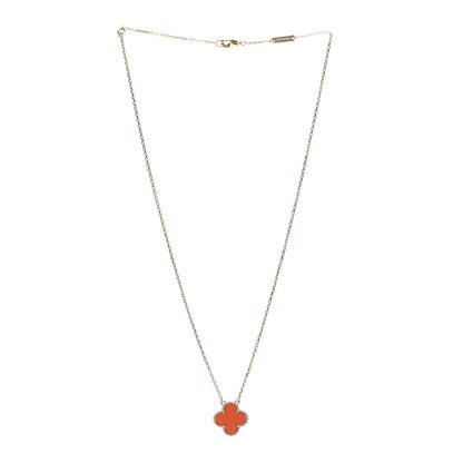 Van Cleef & Arpels 18K Yellow Gold Carnelian Vintage Alhambra Pendant Necklace 3 of 7
