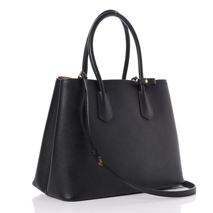 Prada Saffiano Cuir Large Double Bag Black Mughetto 2 of 13