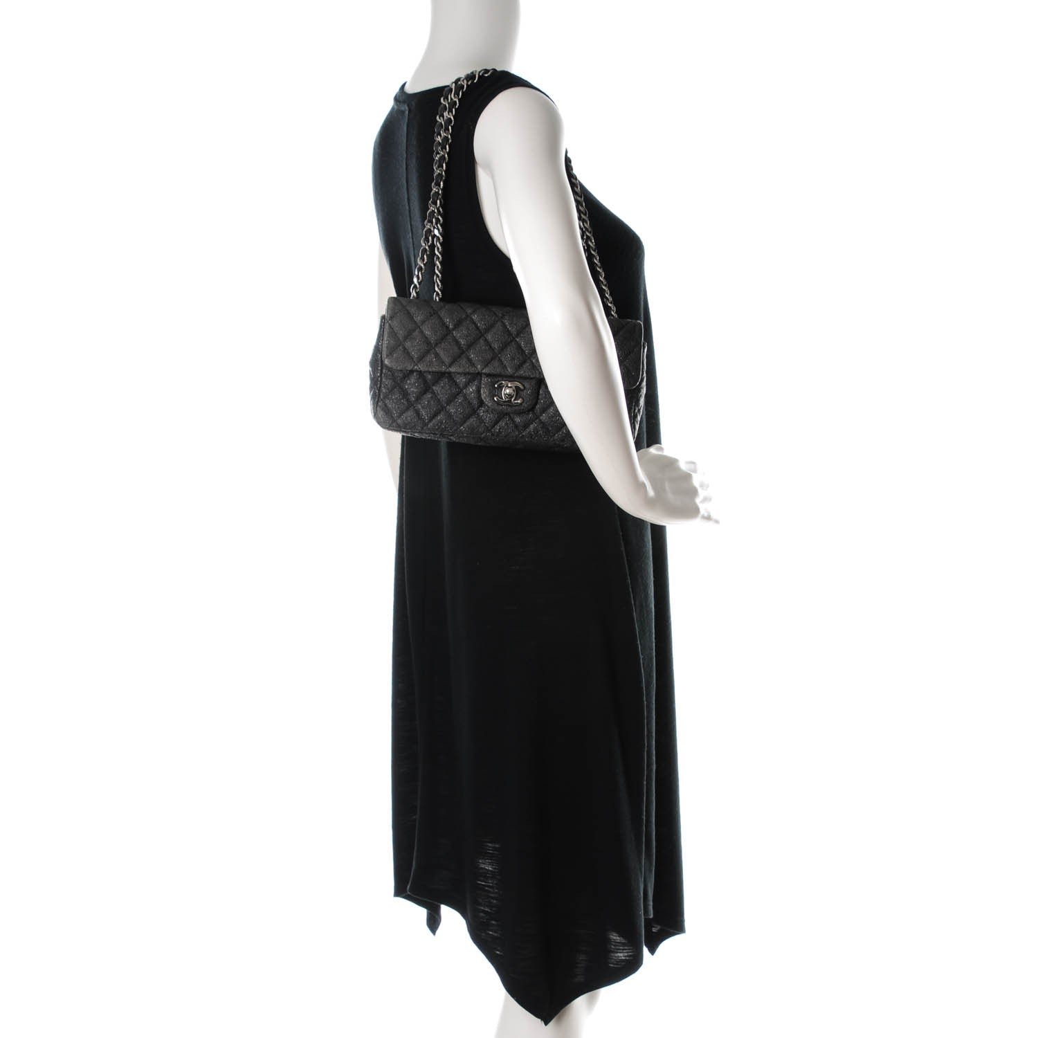 Chanel Crackled Calfskin Quilted East West Flap Black 2 of 7