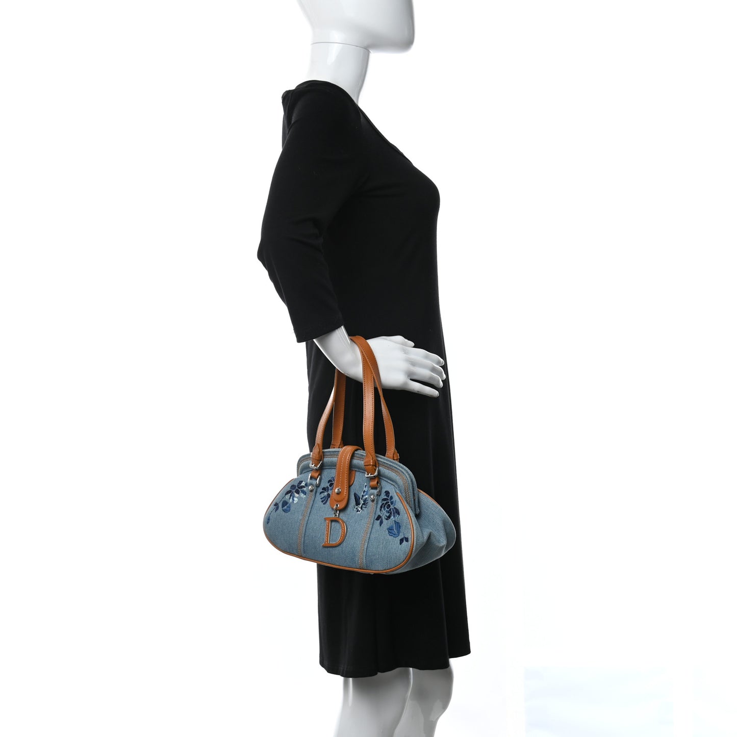 Denim Embroidered Satchel Blue