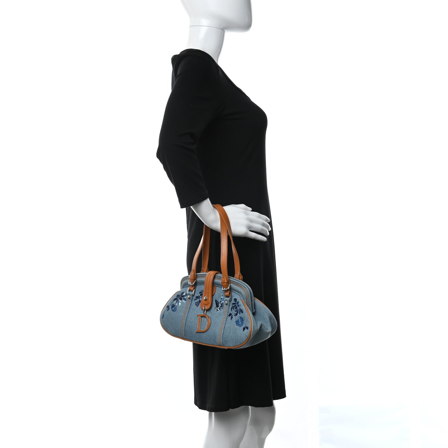 Christian Dior Denim Embroidered Satchel Blue 2 of 11