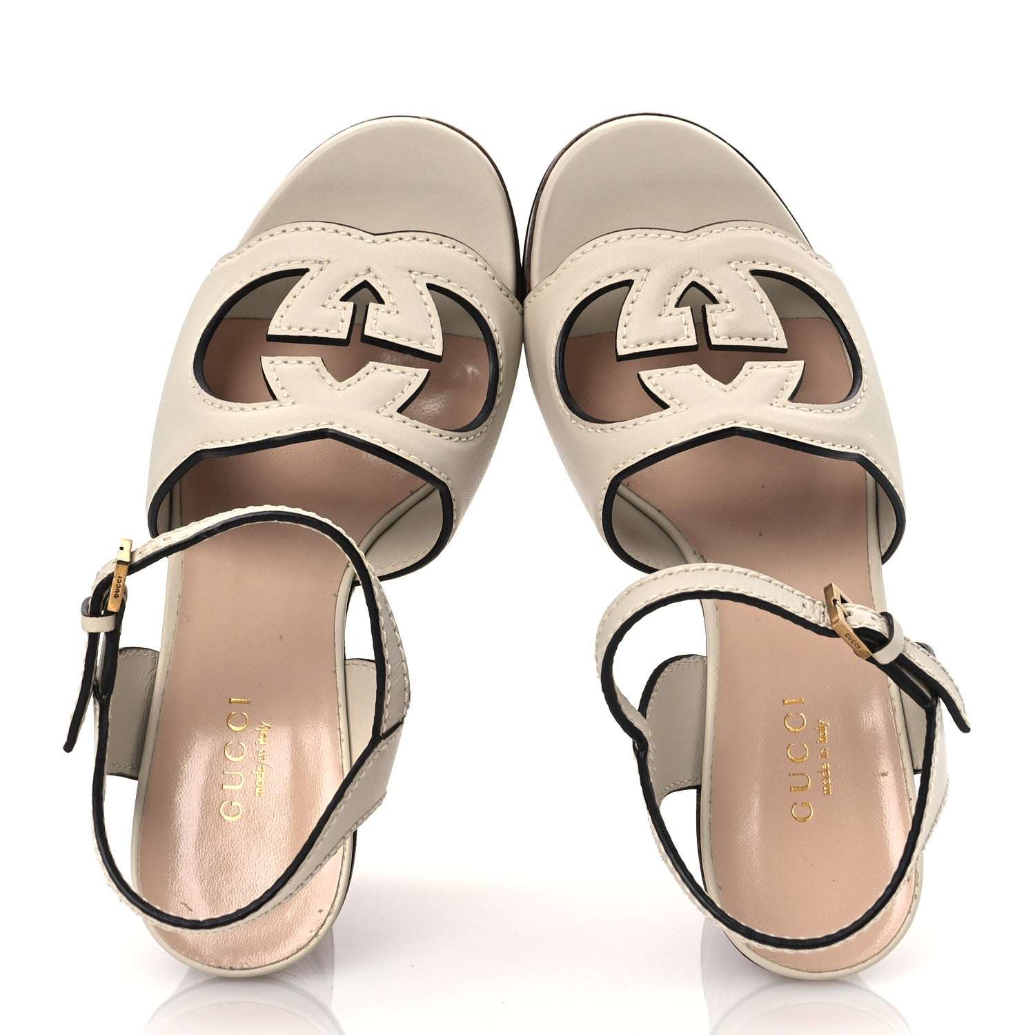 Gucci Cosmos Softy Calfskin Wooden Interlocking G Cut-Out 30/120mm Platform Sandals 35.5 Mystic White 2 of 13