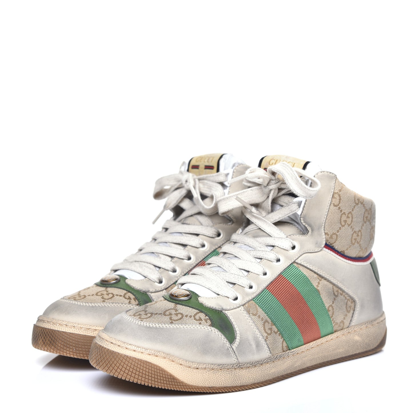GG Monogram Nubuck Web Mens Screener High Top Sneakers 6 New Sand Dusty Milk Vintage Green