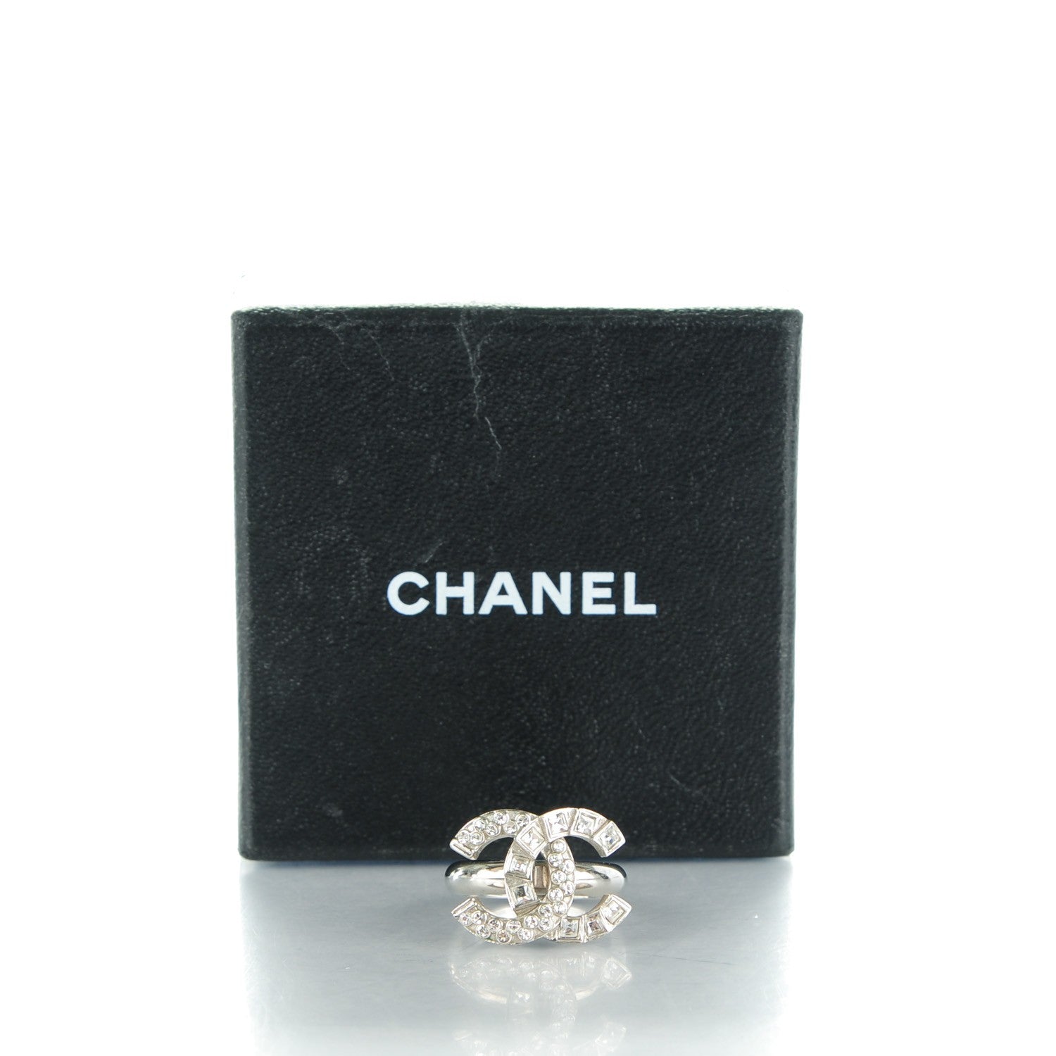 Chanel Baguette Crystal CC Ring 54 7 Silver 5 of 5