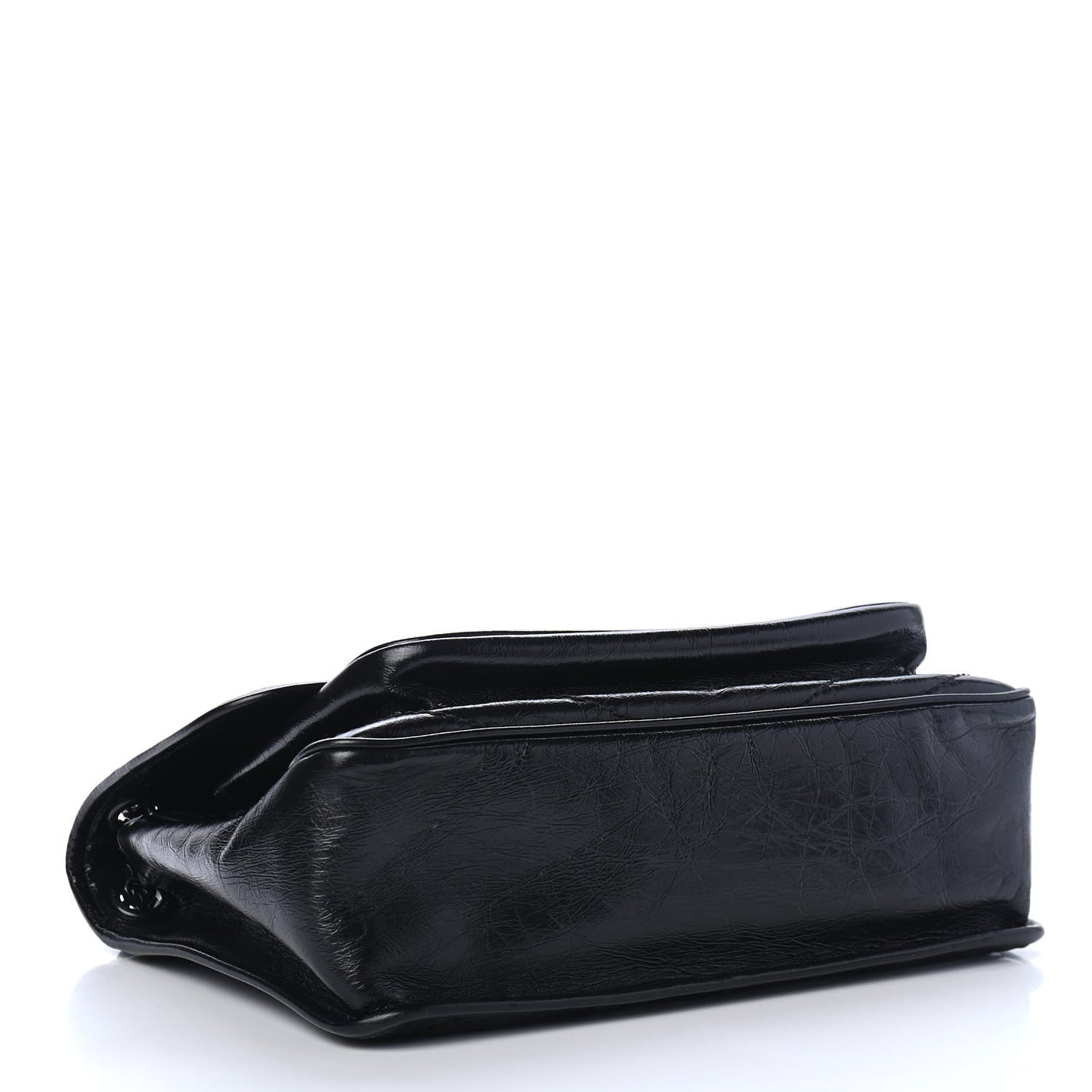Crinkled Calfskin Matelasse Monogram Medium Niki Chain Satchel Black
