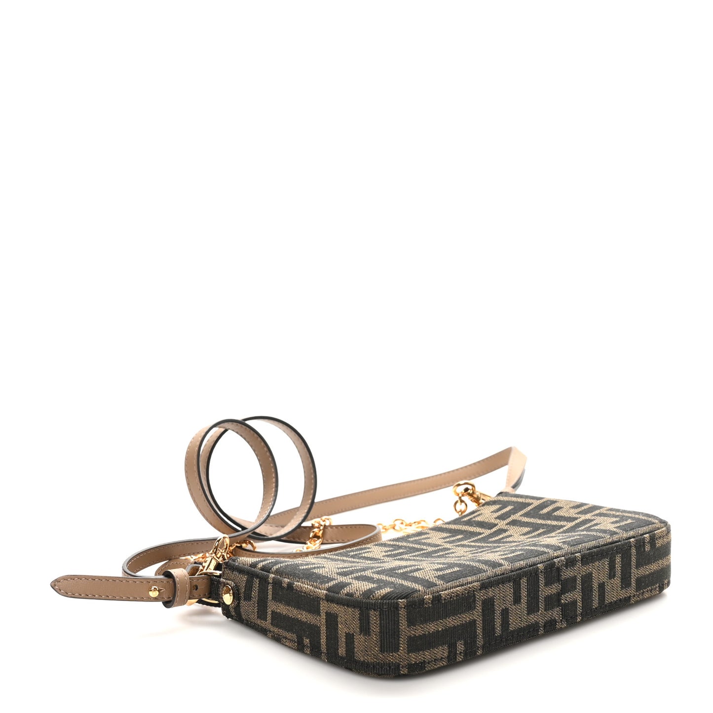 Fabric Jacquard Vitello Grace FF 1974 Baguette Pouch Tobacco Moro Sand