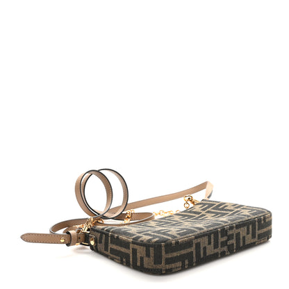 Fendi Fabric Jacquard Vitello Grace FF 1974 Baguette Pouch Tobacco Moro Sand 4 of 11