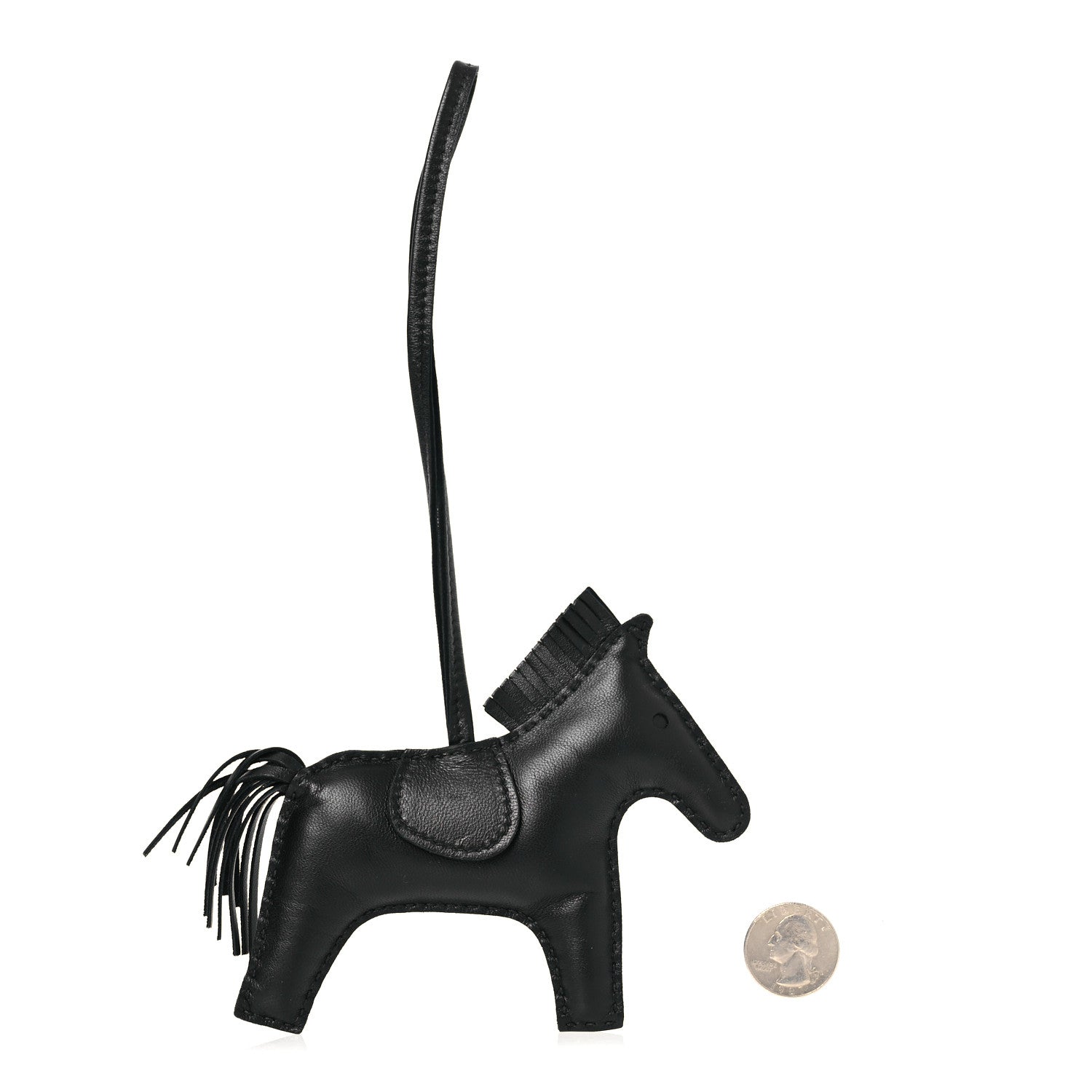 Hermes Milo Lambskin Grigri Rodeo Horse Bag Charm MM So Black 2 of 4