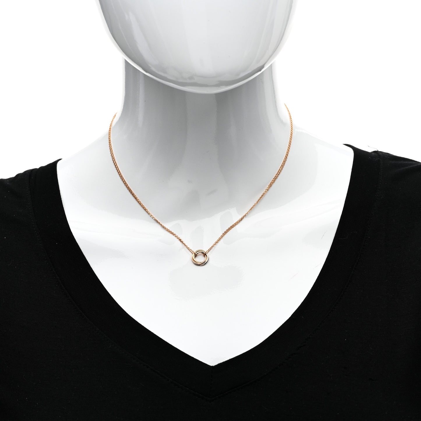 18K Pink Yellow White Gold Trinity Double Chain Pendant Necklace