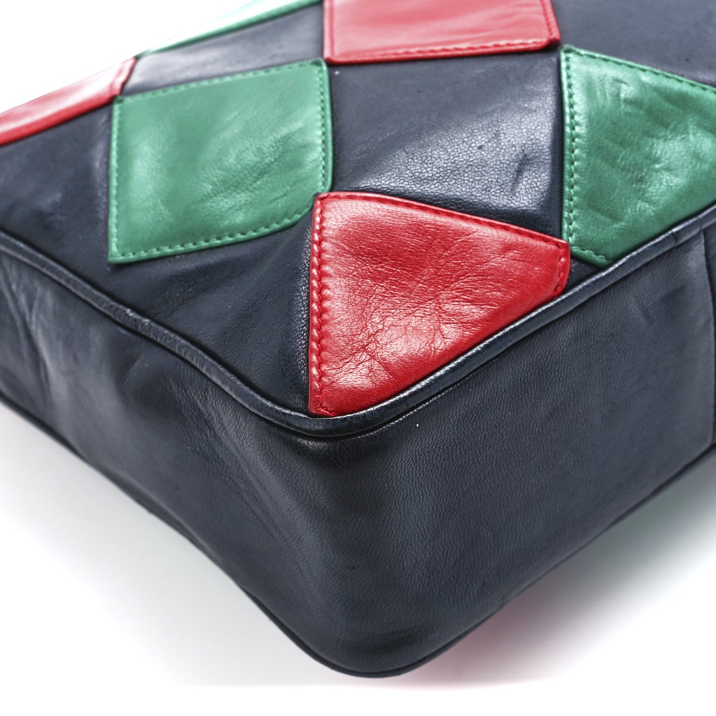 Lambskin Quilted Patchwork Camera Tassel Bag Navy Green Red