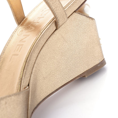 Chanel Metallic Calfskin Pearl Wedge Sandals 36 Gold 9 of 10