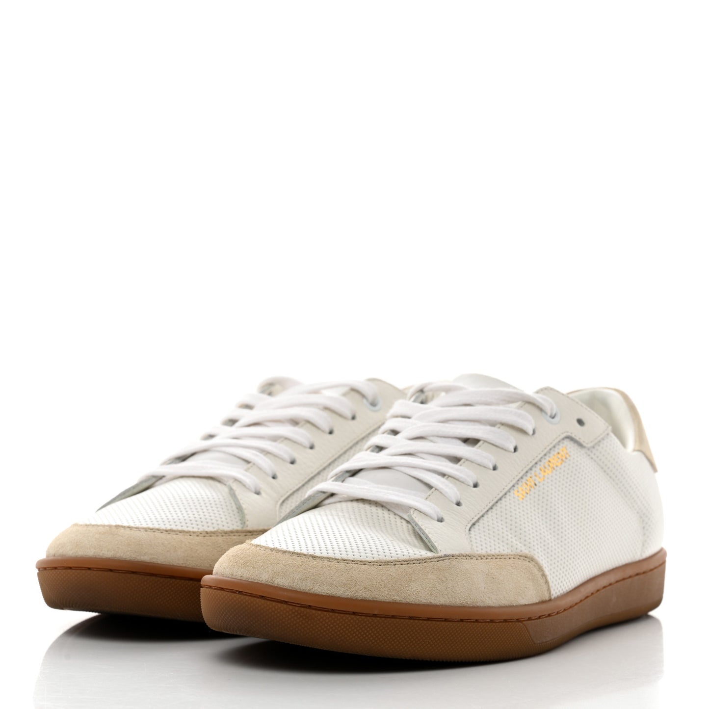Calfskin Perforated Suede SL10 Court Classic Low Top Sneakers 41 White
