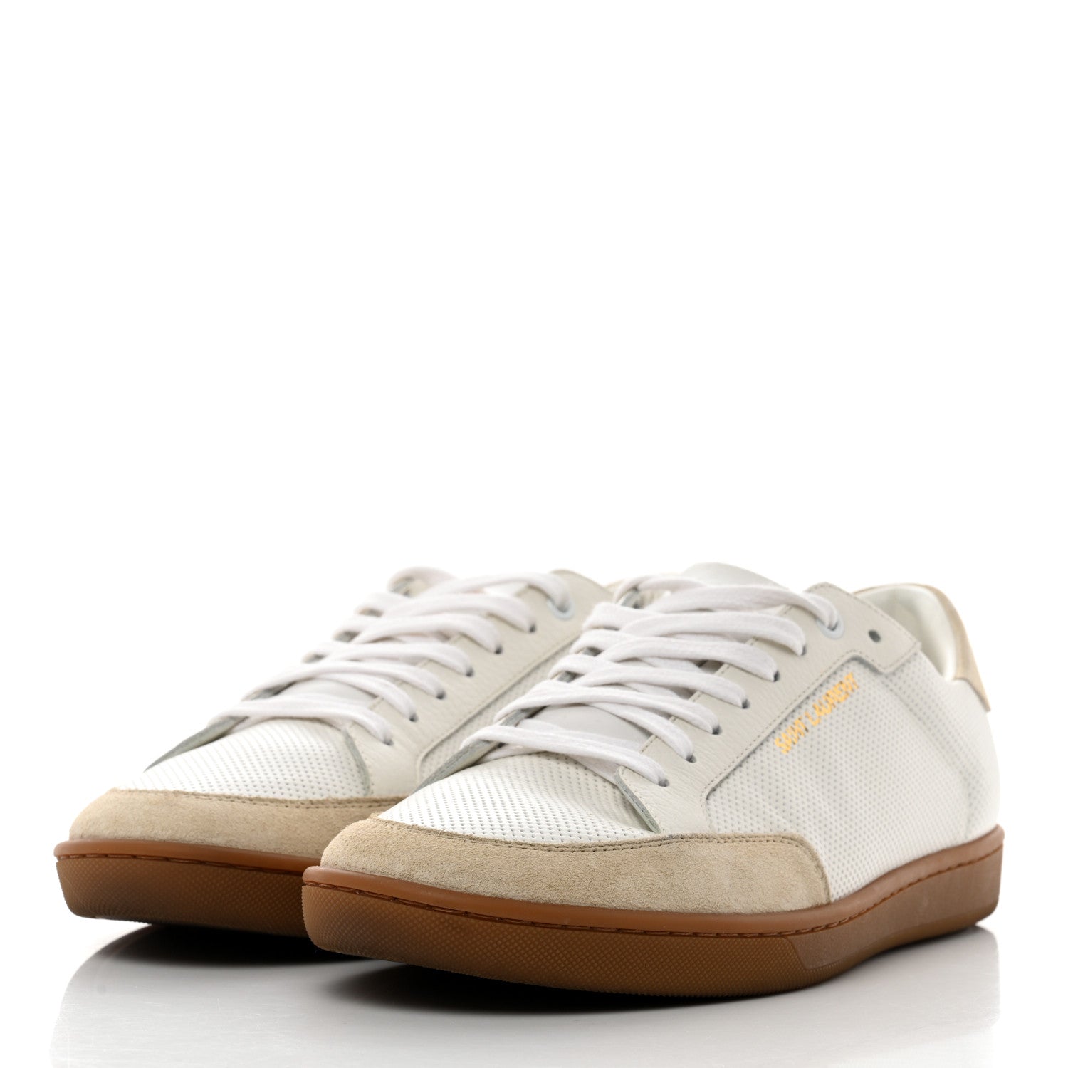 Saint Laurent Calfskin Perforated Suede SL10 Court Classic Low Top Sneakers 41 White 3 of 9