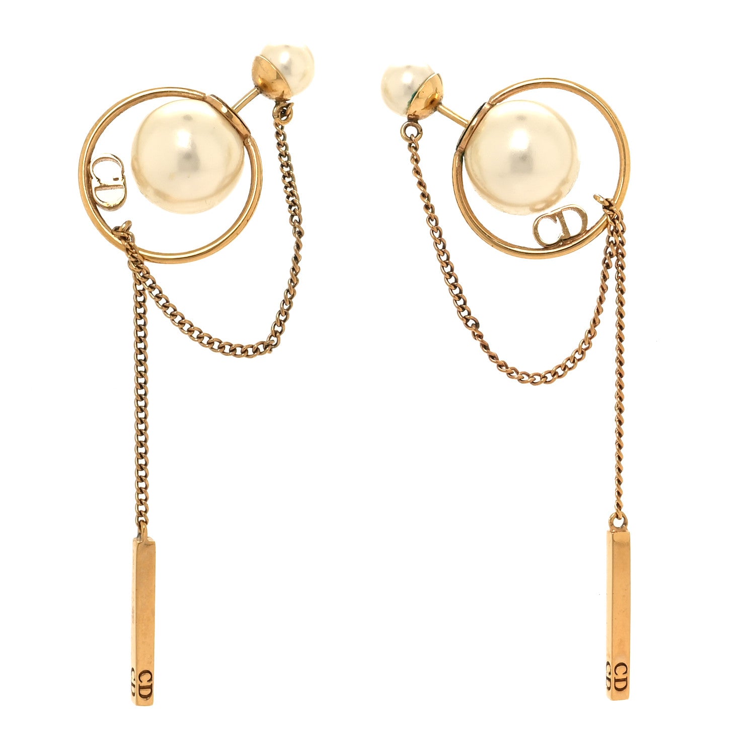 Christian Dior Pearl Tribales Dangle Chain Earrings Gold 1 of 5