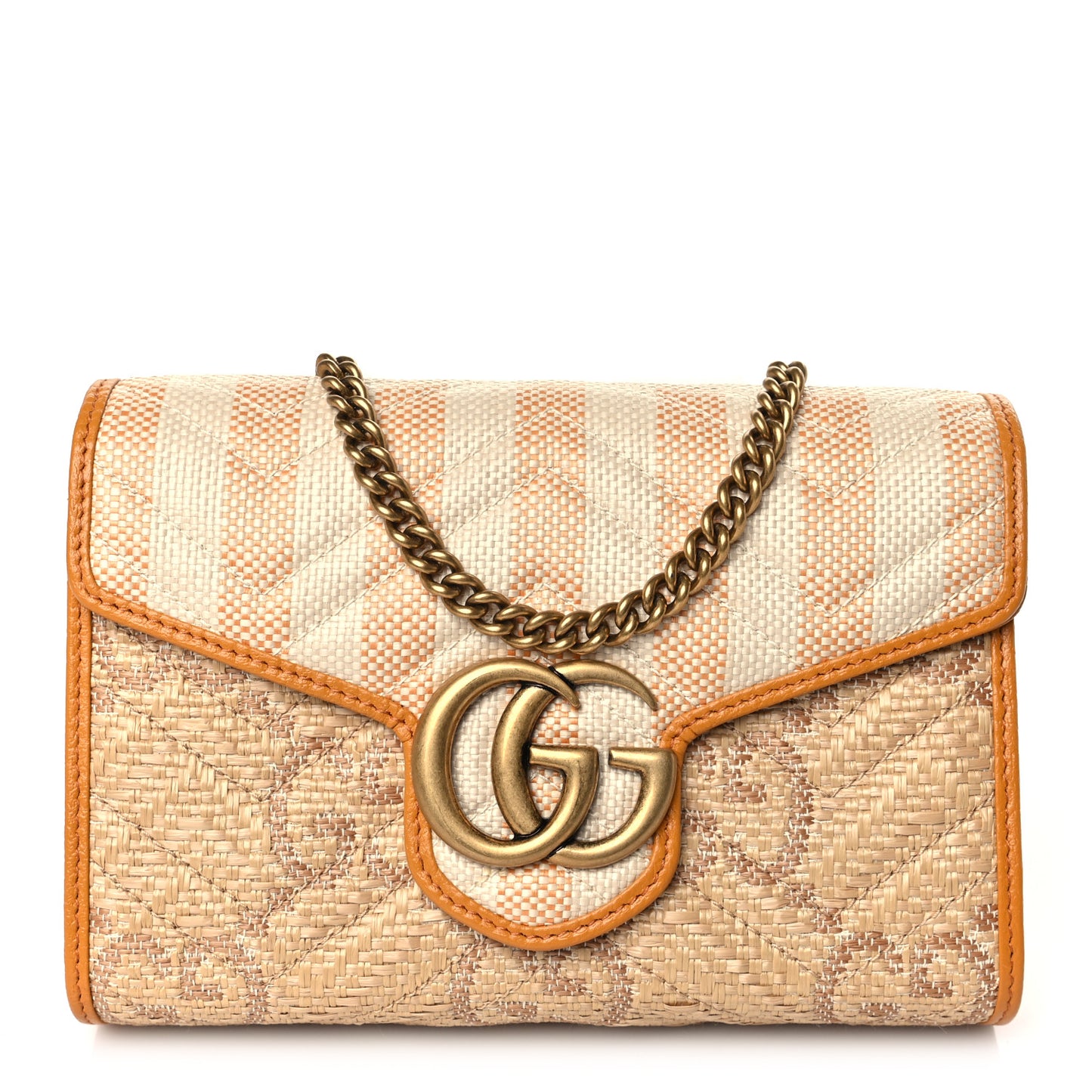 Raffia GG Monogram Matelasse GG Marmont Chain Wallet Natural Beige Off White Sun Oil
