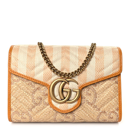 Gucci Raffia GG Monogram Matelasse GG Marmont Chain Wallet Natural Beige Off White Sun Oil 1 of 9