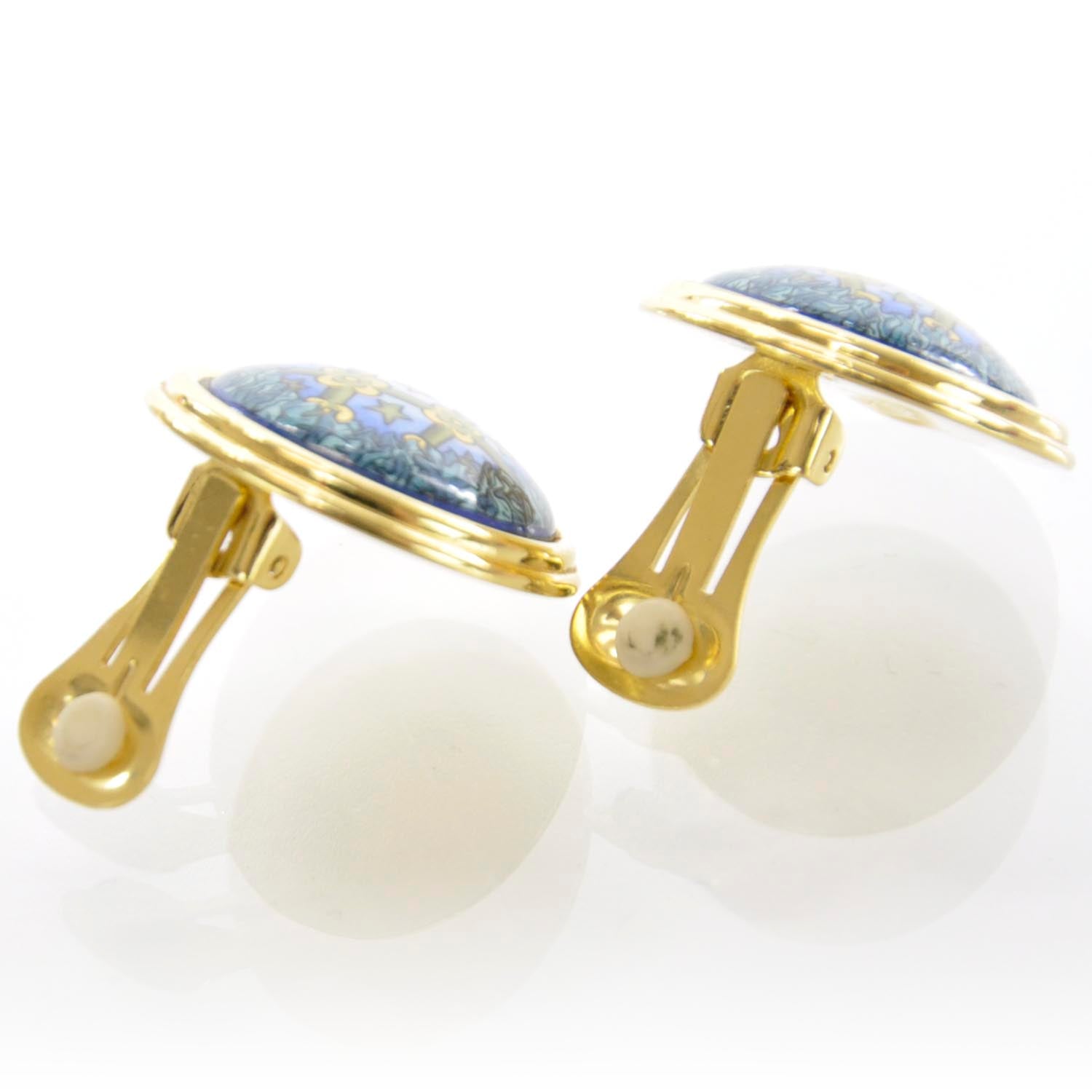 Hermes Enamel Button Clip On Earrings Bleu Print 2 of 4