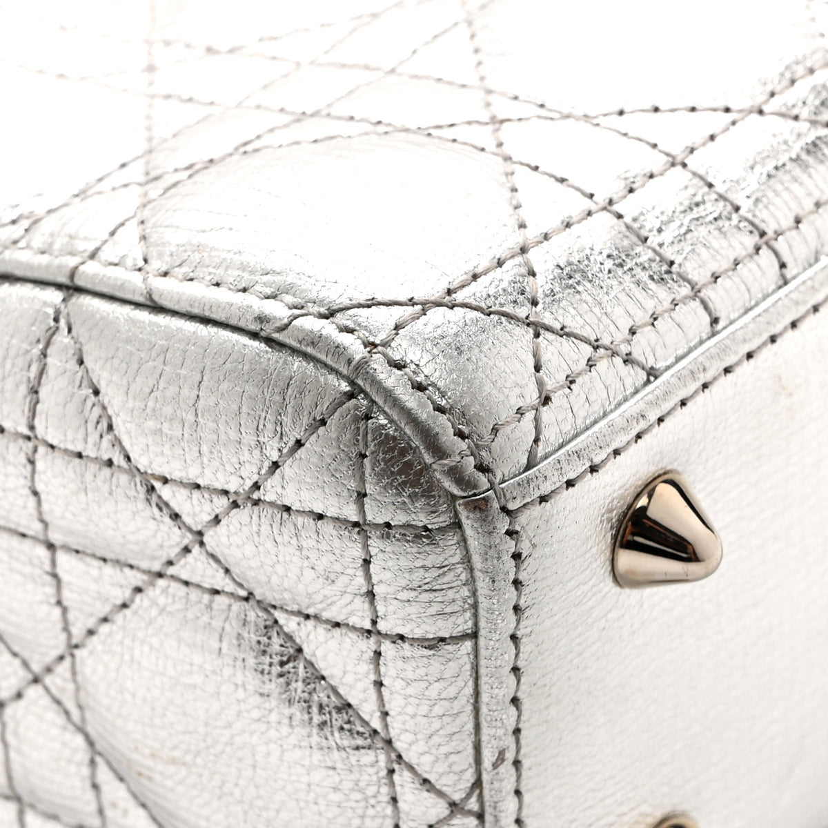 Metallic Grained Calfskin Cannage Small Lucky Badges My Lady Dior Silver