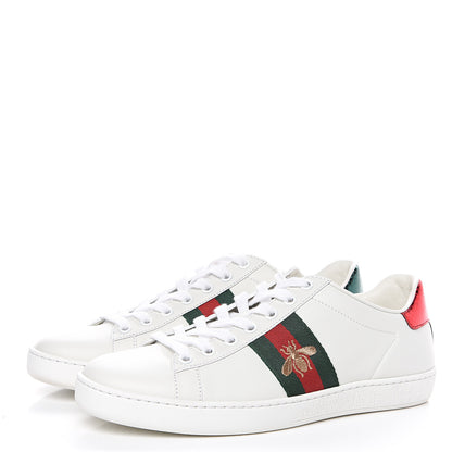 Gucci Calfskin Ayers Bee Embroidered Womens Ace Sneakers 37.5 White Green 3 of 10