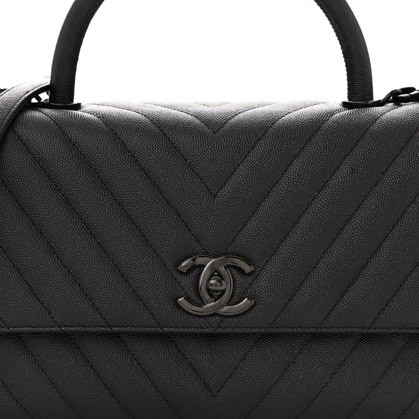 Caviar Chevron Quilted Small Coco Handle Flap So Black