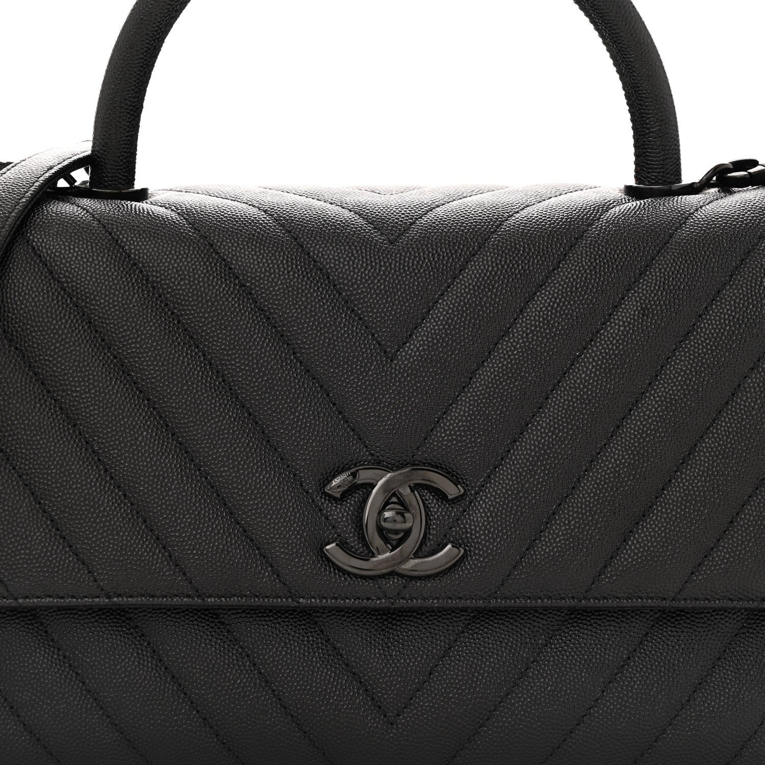 Chanel Caviar Chevron Quilted Small Coco Handle Flap So Black 8 of 14