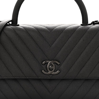 Chanel Caviar Chevron Quilted Small Coco Handle Flap So Black 8 of 14