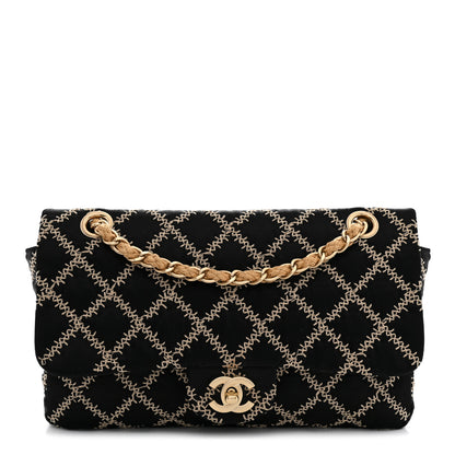 Chanel Satin Wild Stitch Medium Single Flap Black Beige 1 of 11