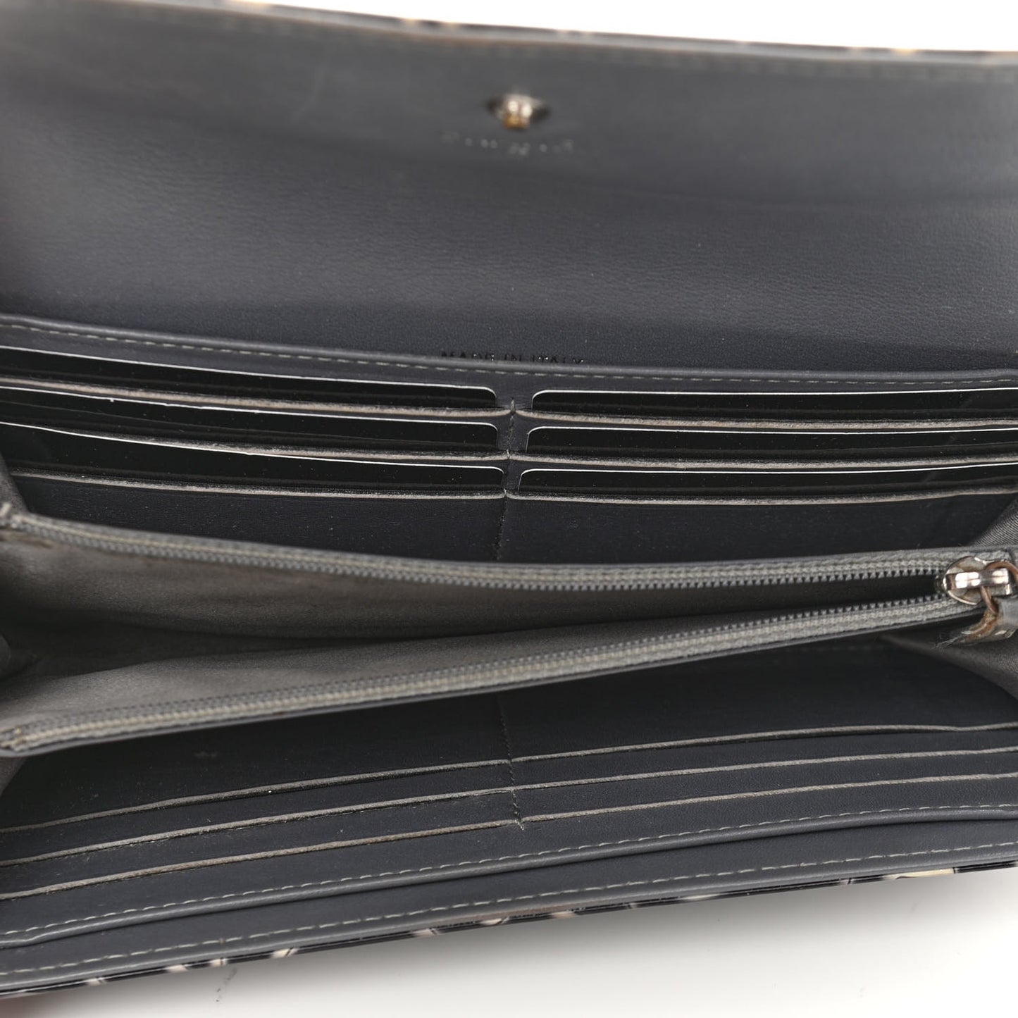 Patent Camellia Embossed Flap Wallet Dark Blue