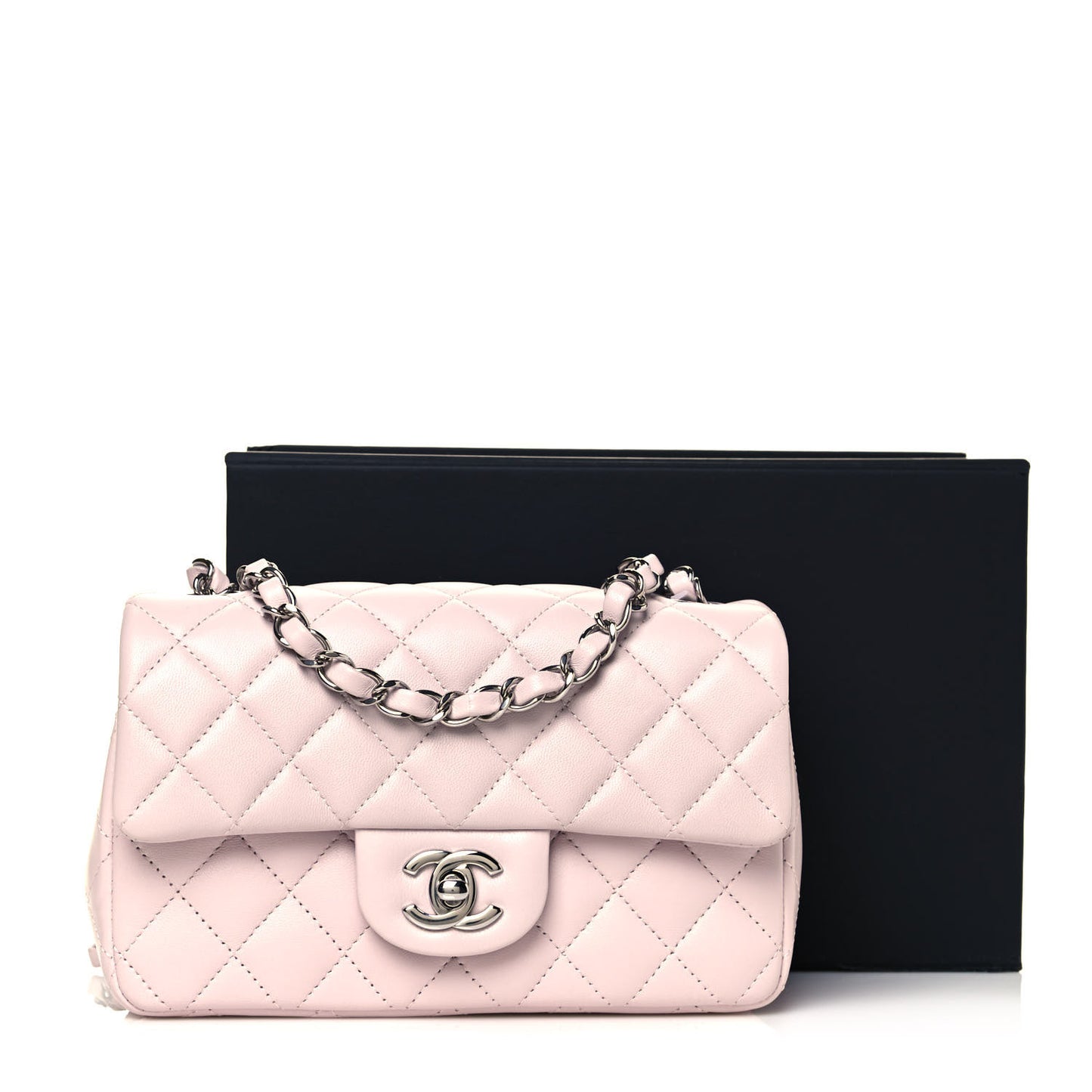 Lambskin Quilted Mini Rectangular Flap Light Purple